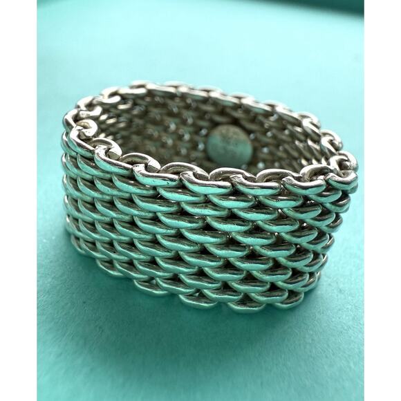 Tiffany & Co Silver Wide Mesh Somerset Woven Band Ring 5.75 - Picture 1 of 12